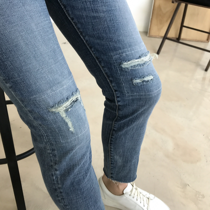 Korea Jeans Pants Damage Damper Slim Cutting Jeans