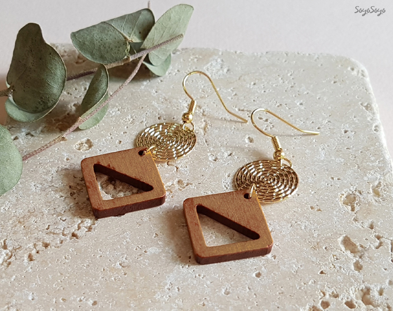 Bohemian Drop Wood Earrings _ Echinacea Tree Hippi