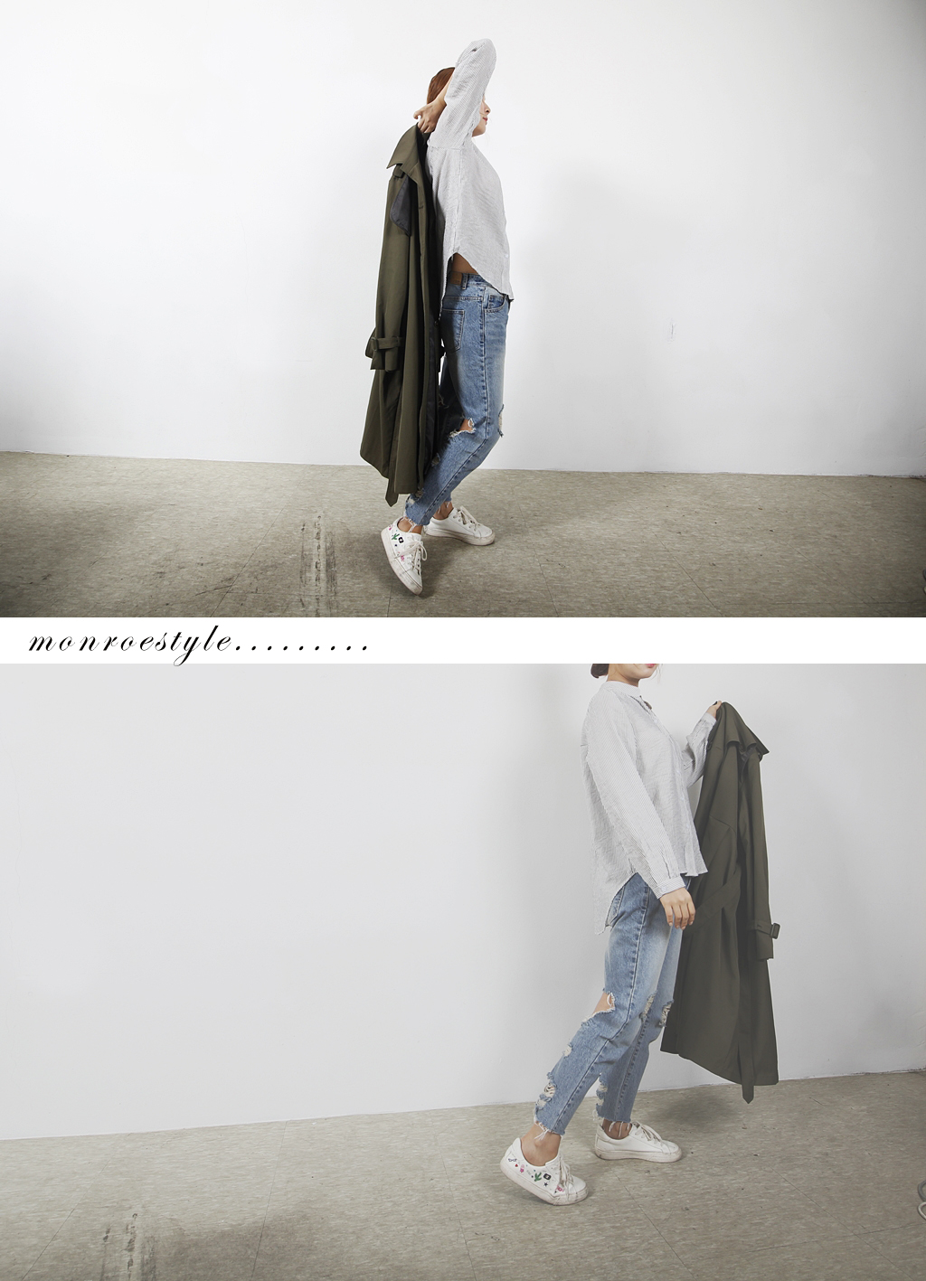 Casual Henry Neck Chinas Shirt Striped Women's 