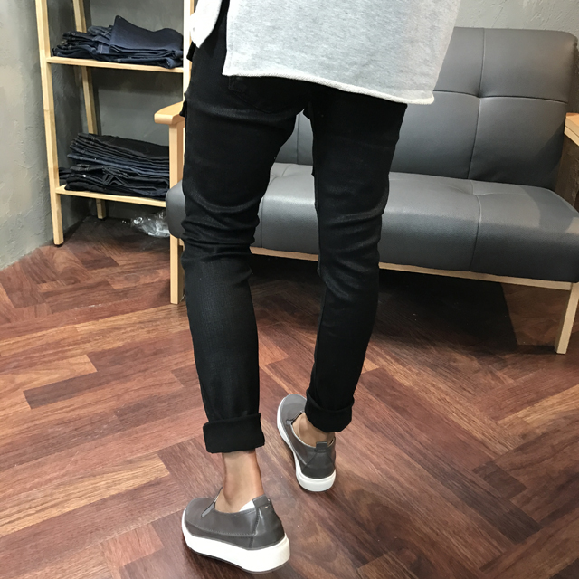 Korea Jeans Pants Men's Zipper Cargo Black Coat