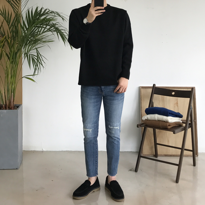 Korea Jeans Pants Damage Damper Slim Cutting Jeans