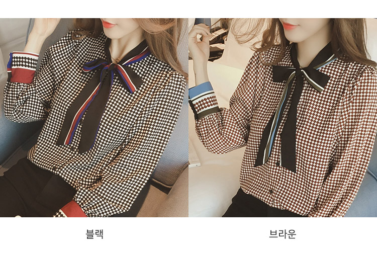 Women Blouses Romantic Ribbon Check Blouse Woman A