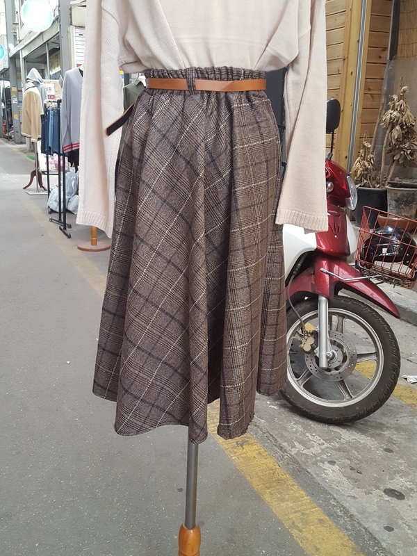 Belt Glen check long skirt