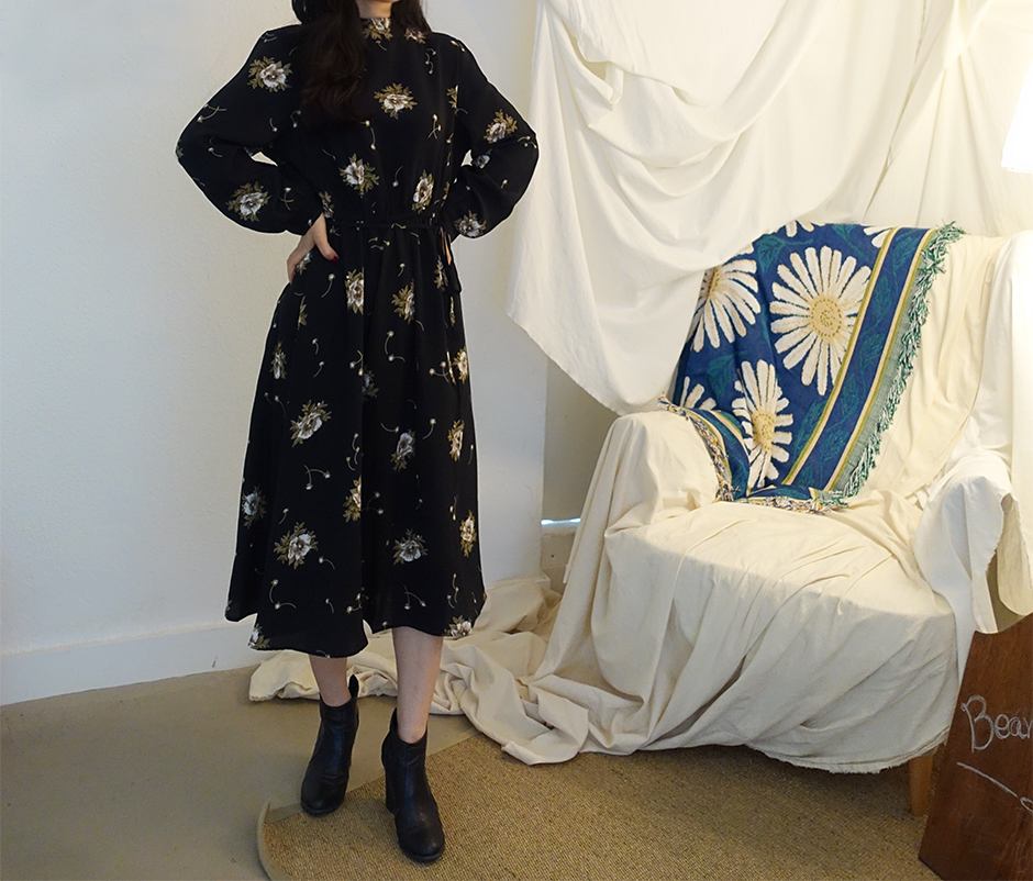 New Women Dress Black Rose Black Flower Pattern Ba