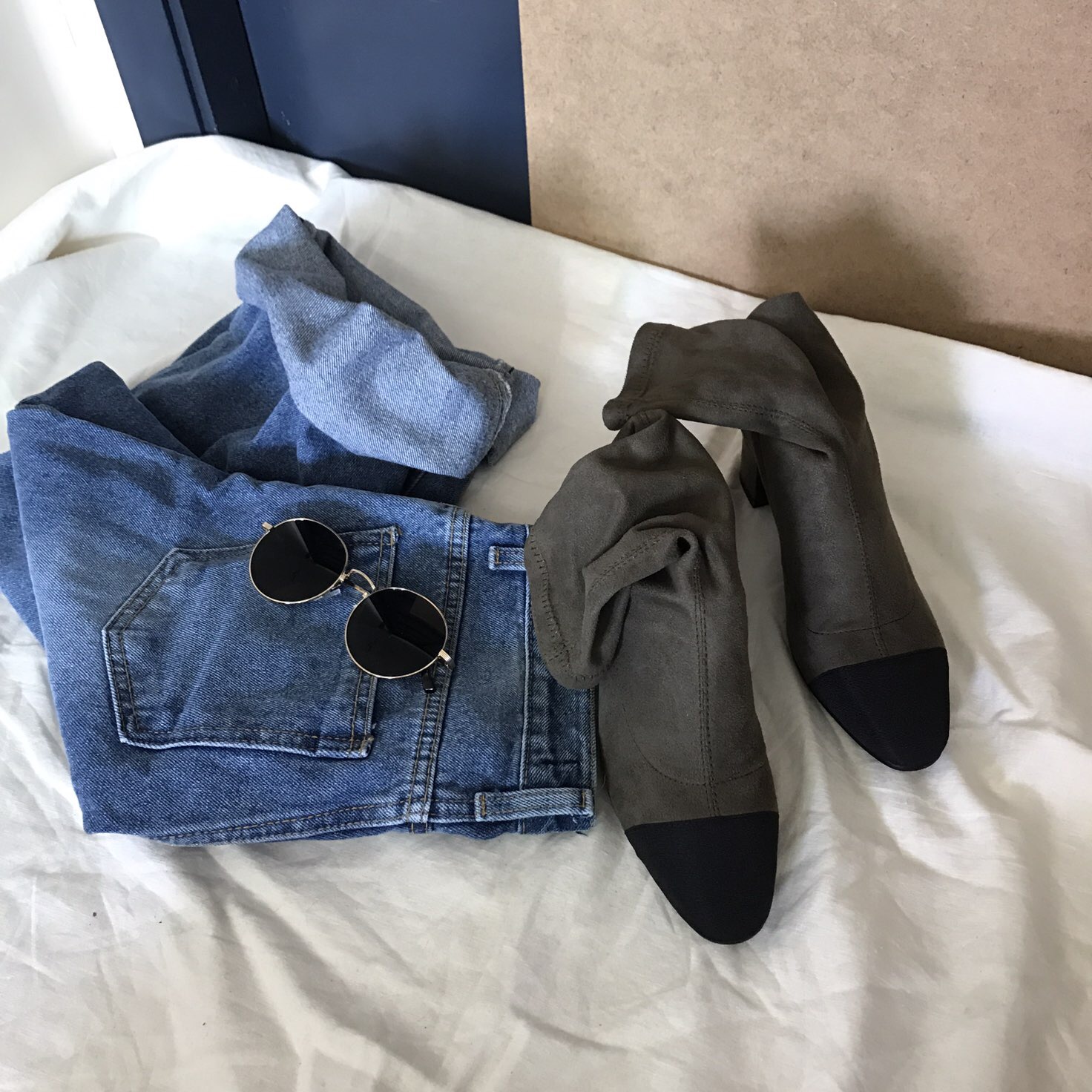 Suede color angle boots 3color span ankle heel coo