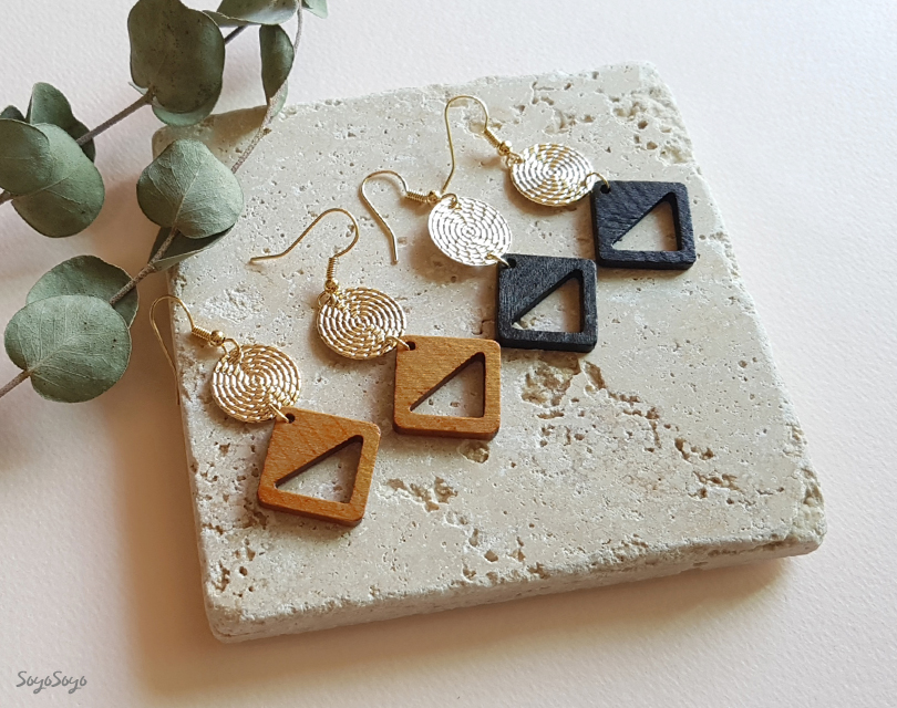 Bohemian Drop Wood Earrings _ Echinacea Tree Hippi