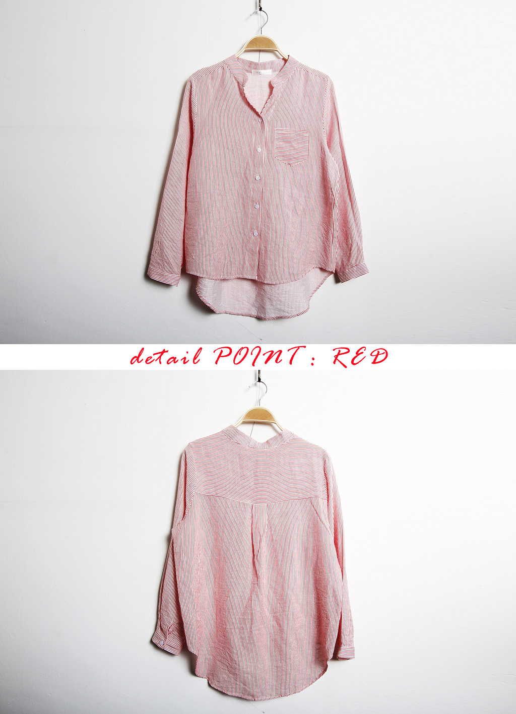 Casual Henry Neck Chinas Shirt Striped Women's 