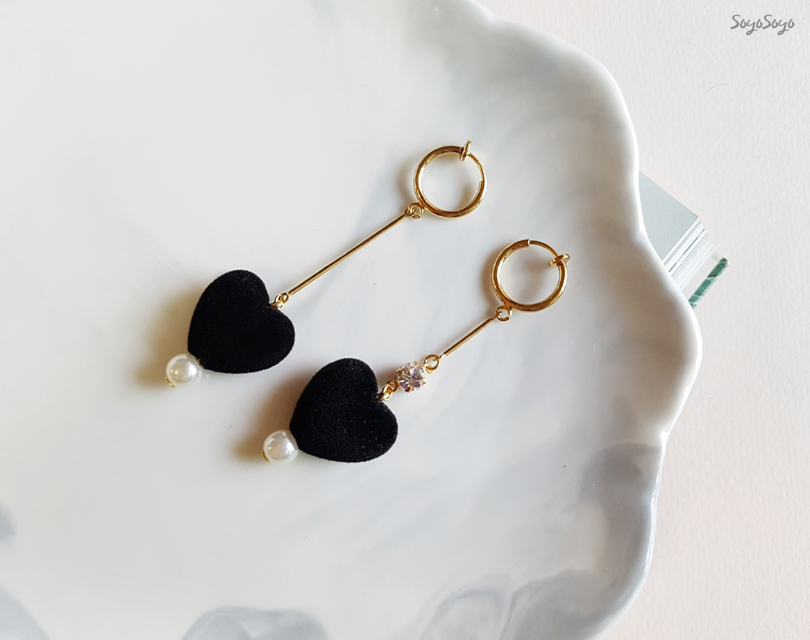 Uneven Velvet Heart Earrings _ Red Cubic Red Drop 