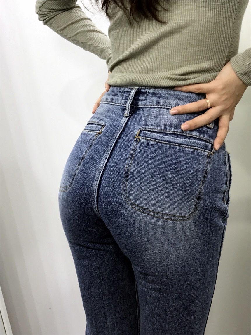 Women Jeans Pants High Waist Pocket Boots Cut Pant