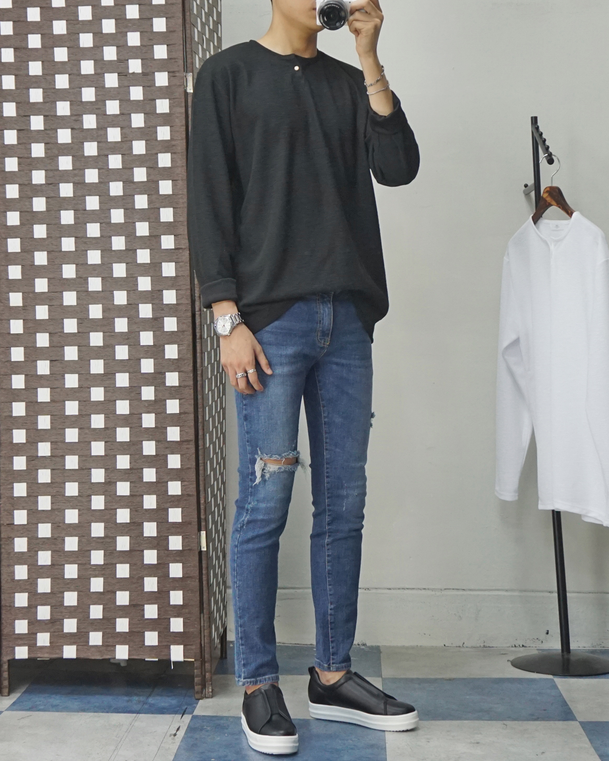 Men Height Shoes Bending Keyboard Slip-on 2 Color 