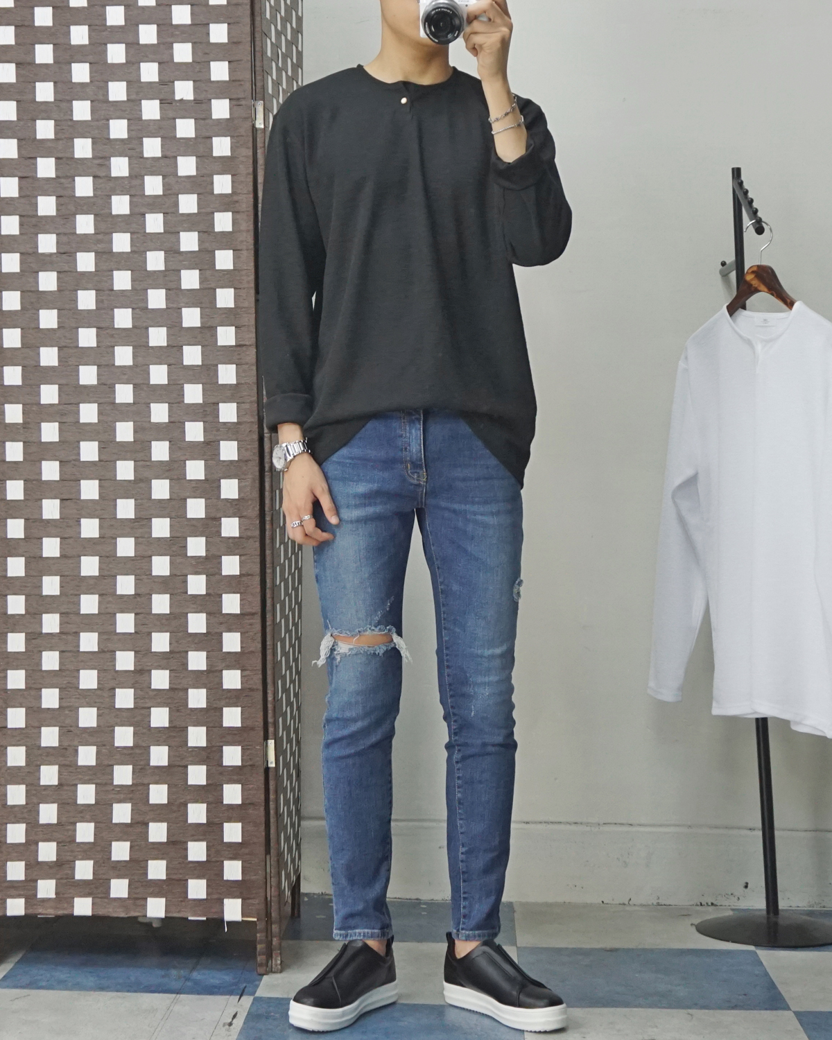 Men Height Shoes Bending Keyboard Slip-on 2 Color 