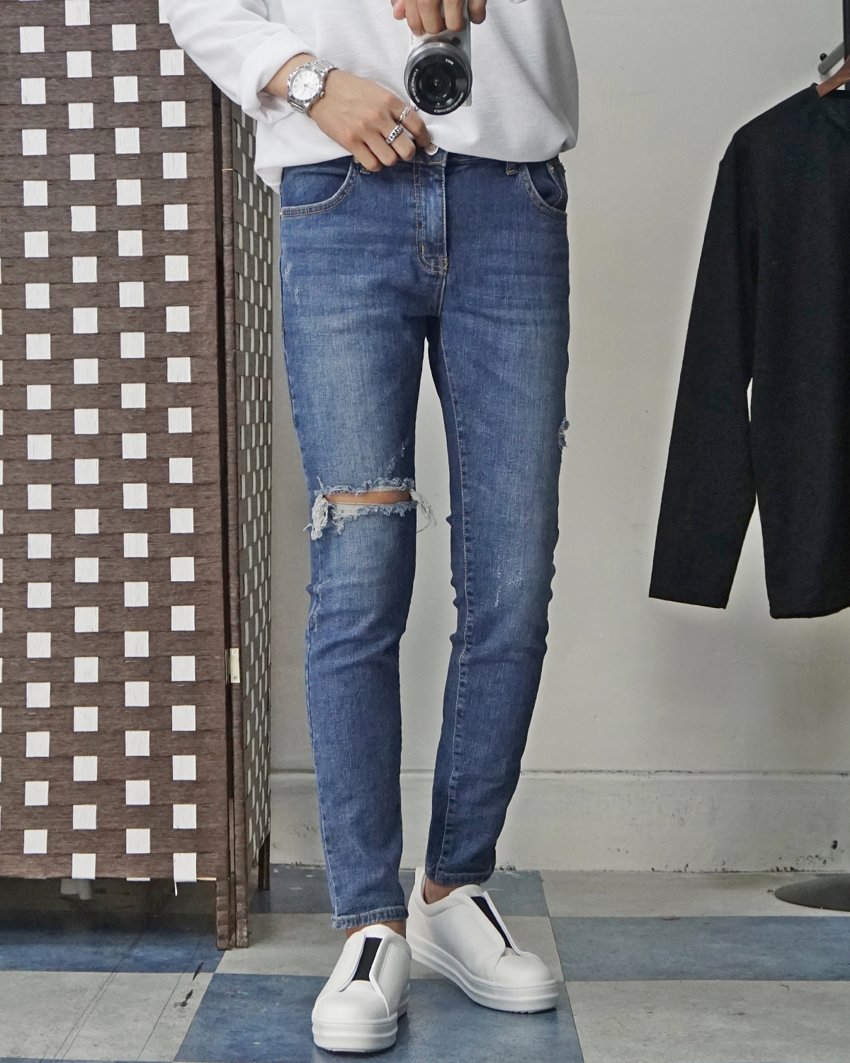 Men Height Shoes Bending Keyboard Slip-on 2 Color 