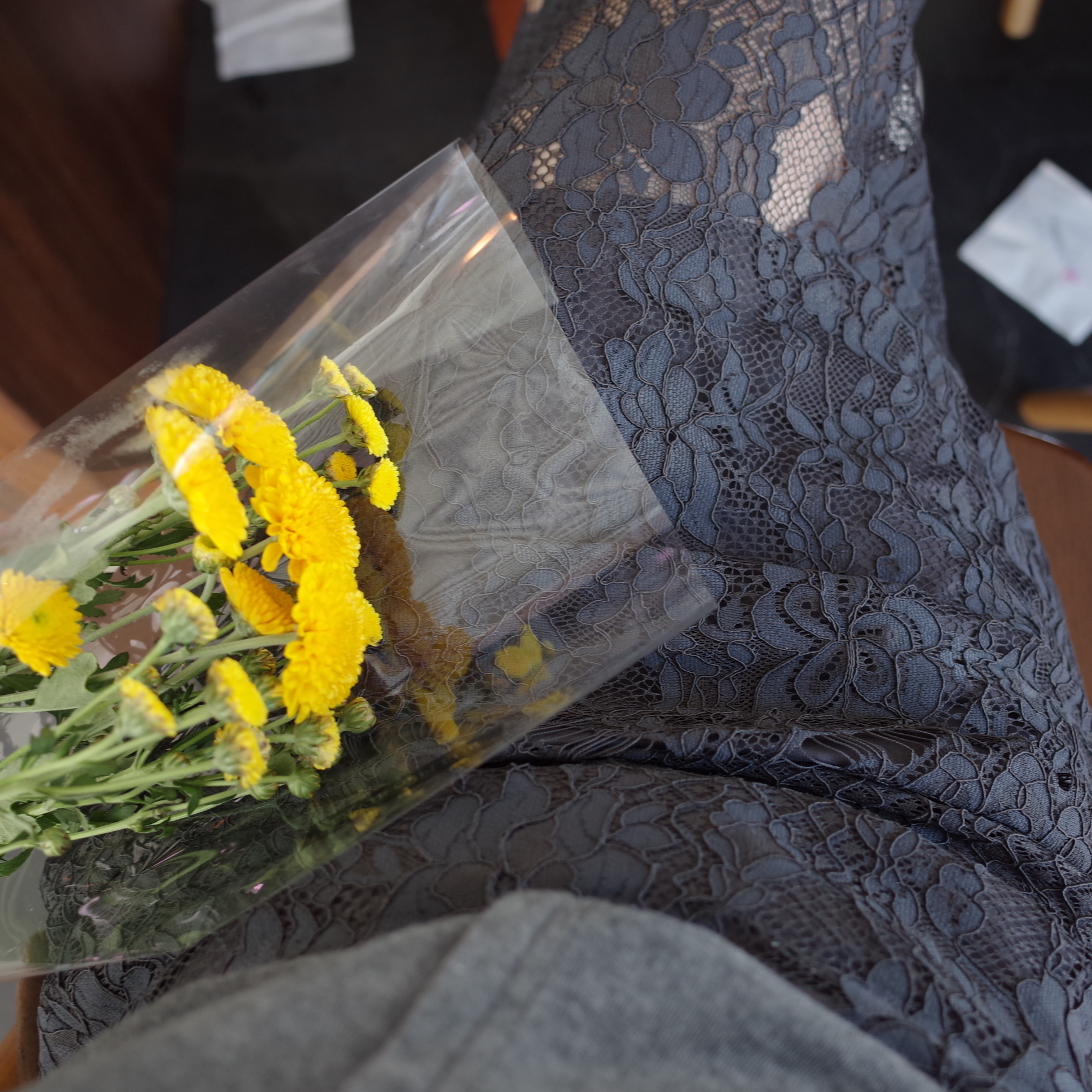 Autumn flower lace skirt H line Embroidery Long co