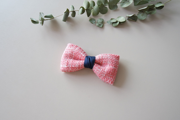NEW HAIR CLIP HOOP Ribbon Village Pink Tweed Luxur