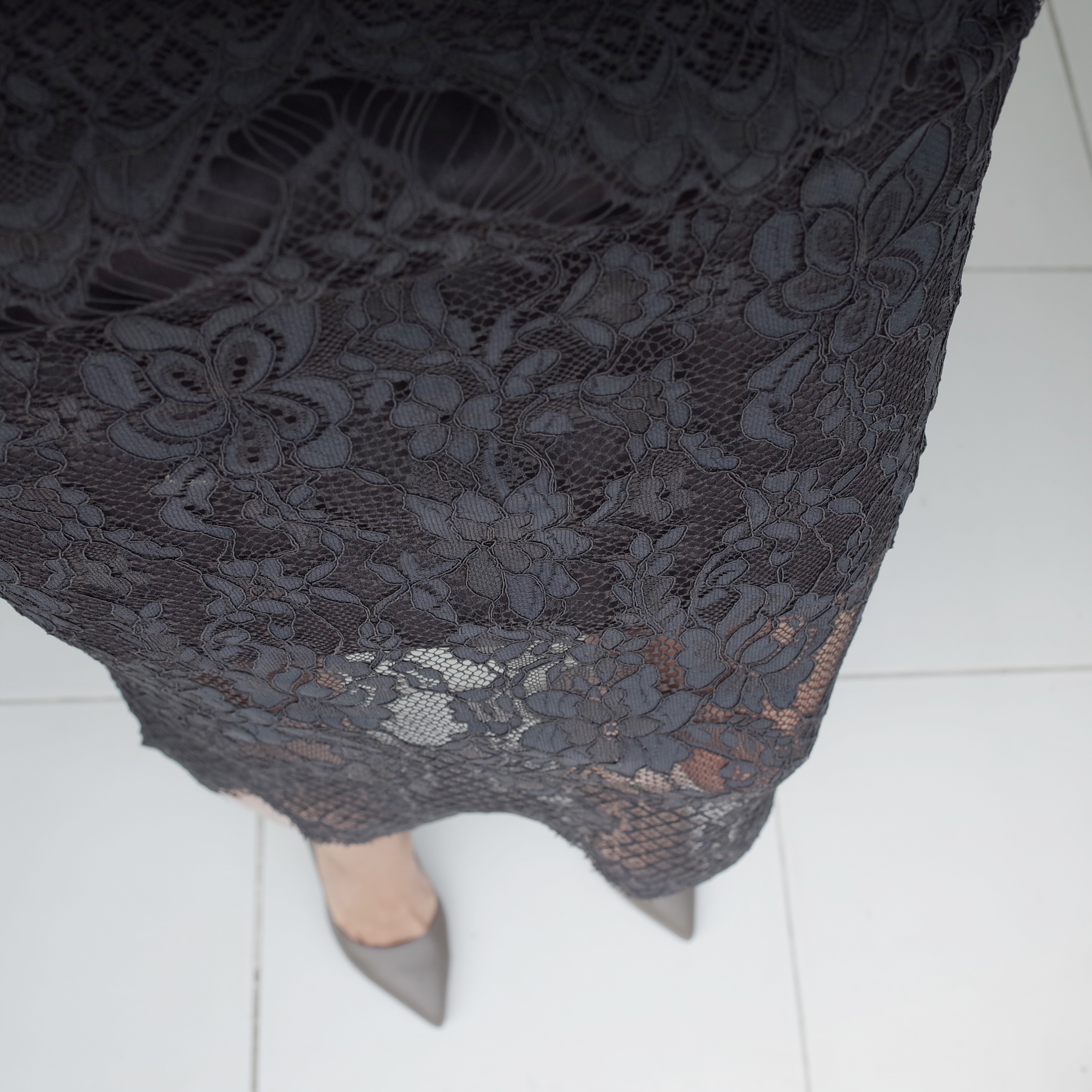 Autumn flower lace skirt H line Embroidery Long co