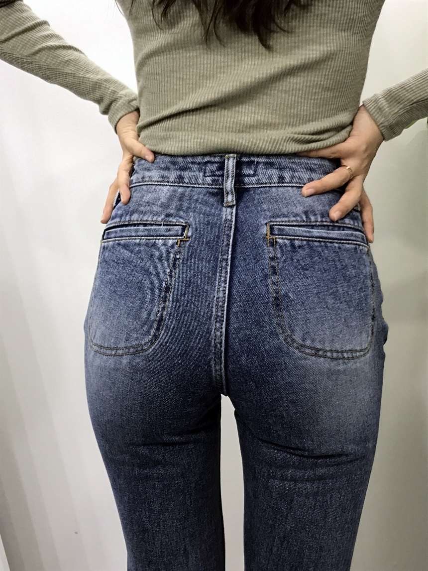 Women Jeans Pants High Waist Pocket Boots Cut Pant
