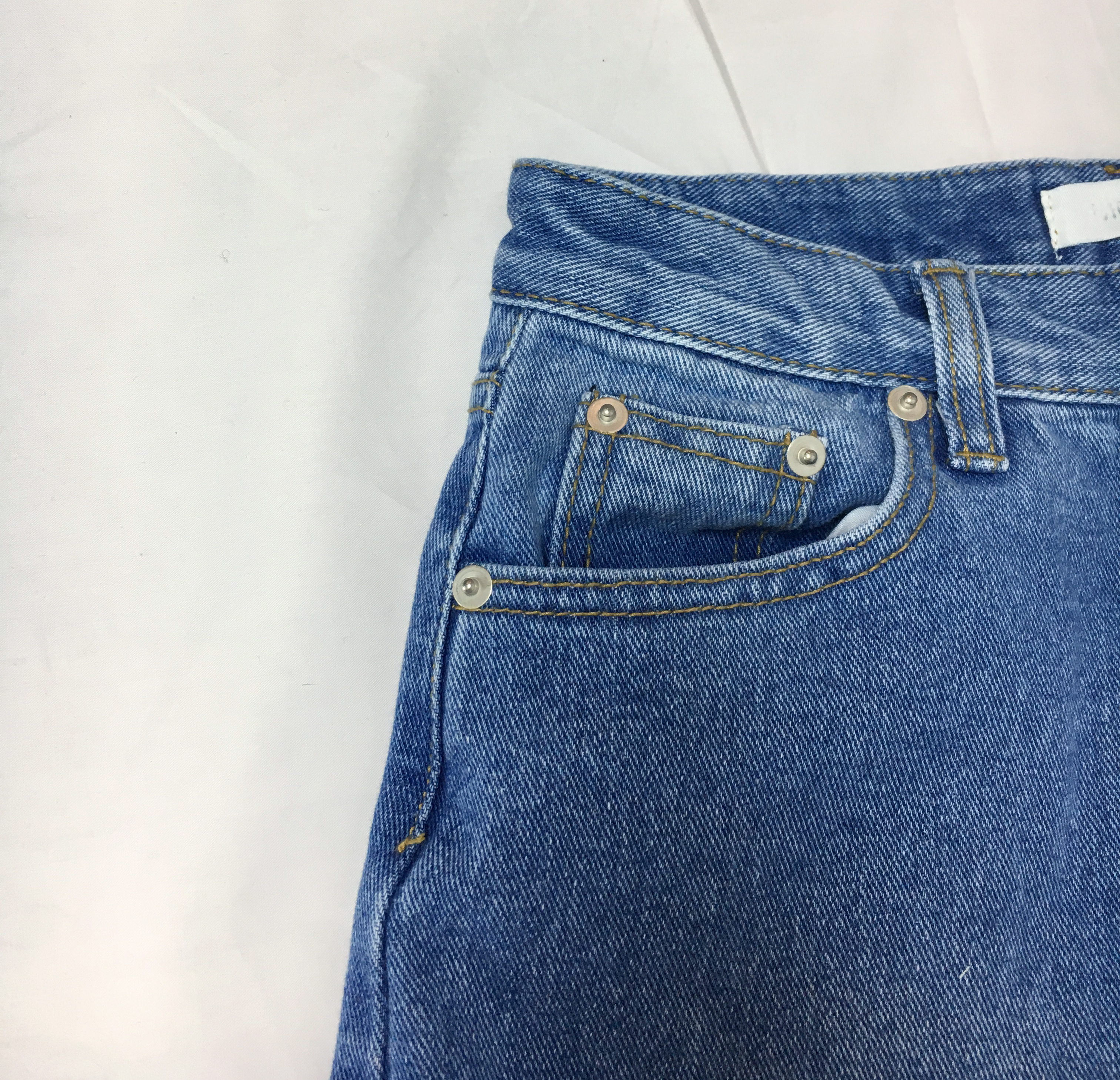 Women Jeans Pants Retro Roll-Up Wide Denim Pants M