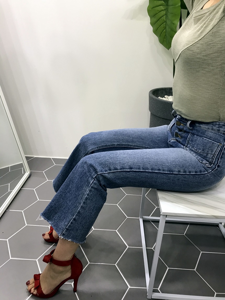 Women Jeans Pants High Waist Pocket Boots Cut Pant