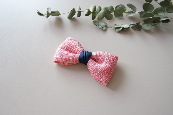 NEW HAIR CLIP HOOP Ribbon Village Pink Tweed Luxur