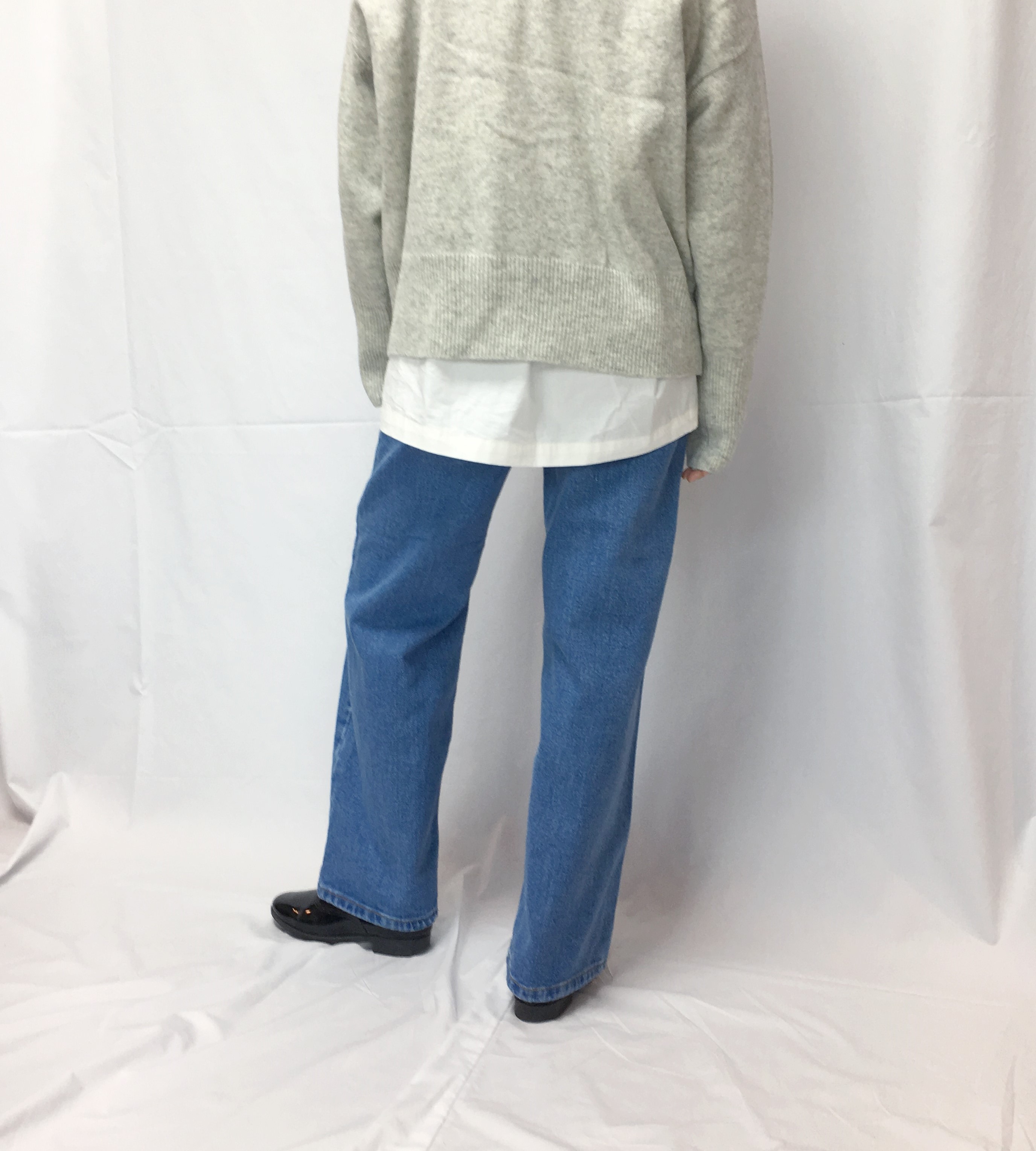 Women Jeans Pants Retro Roll-Up Wide Denim Pants M