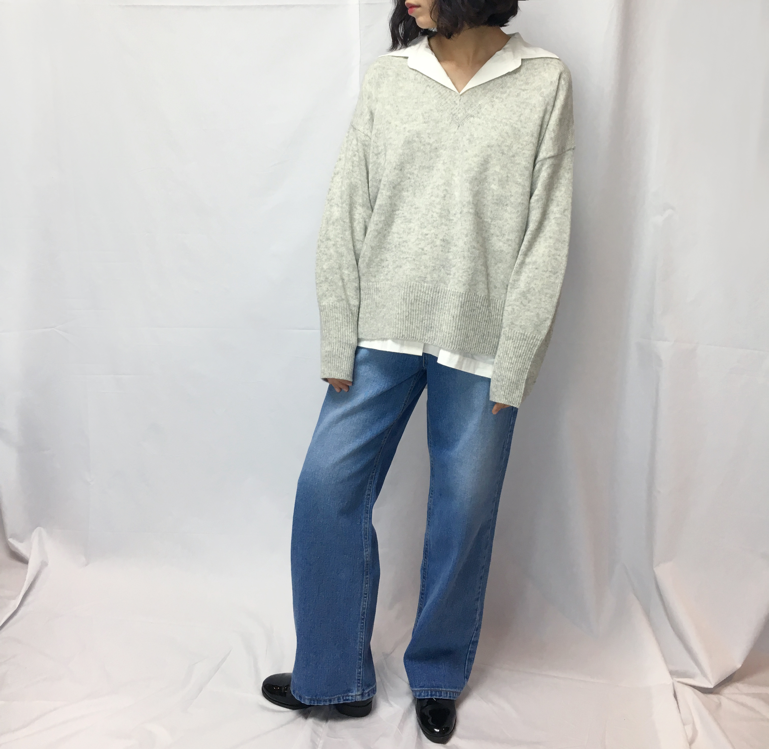 Women Jeans Pants Retro Roll-Up Wide Denim Pants M