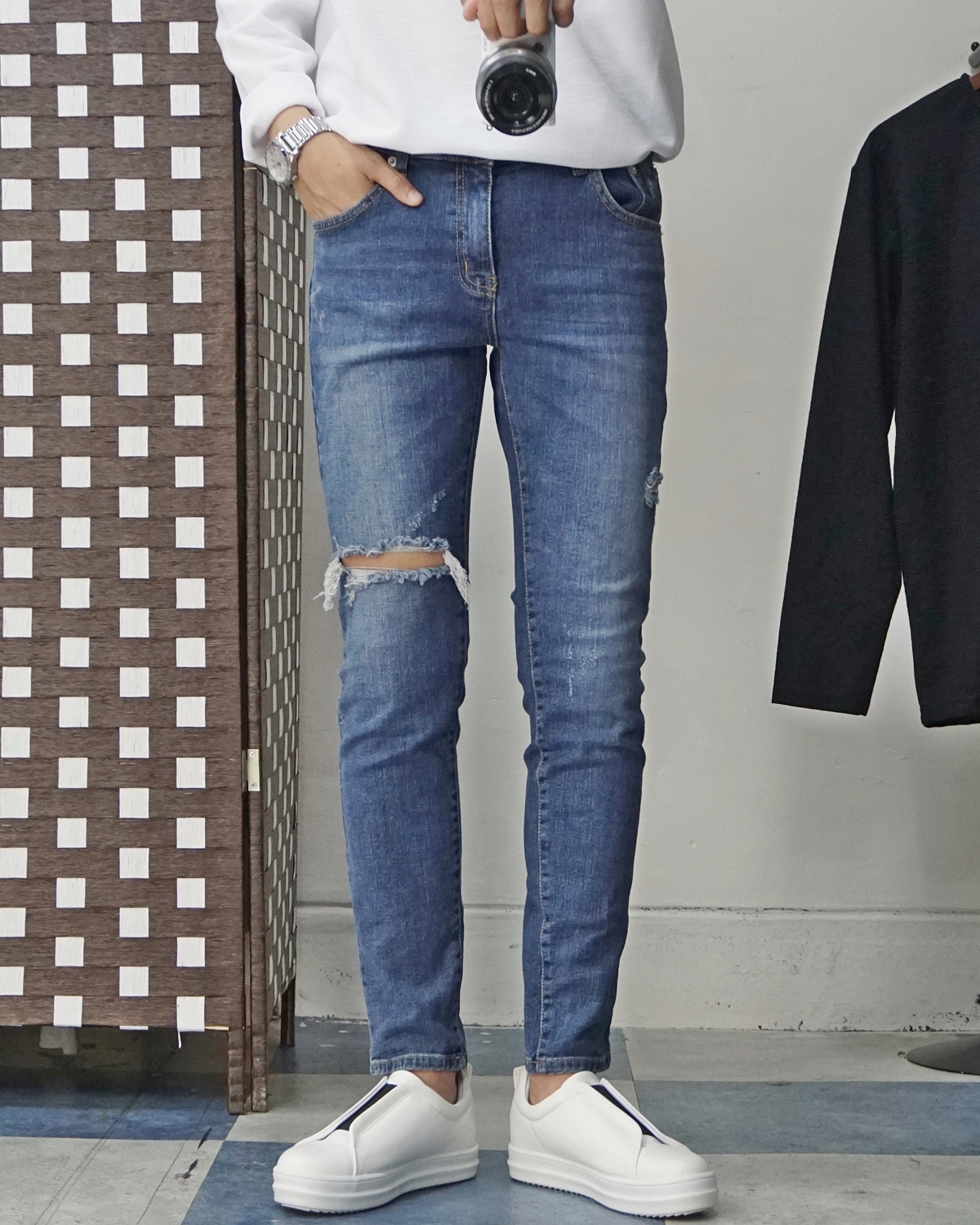 Men Height Shoes Bending Keyboard Slip-on 2 Color 