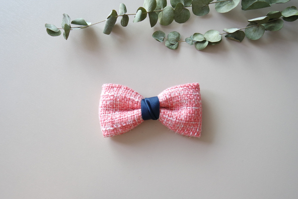 NEW HAIR CLIP HOOP Ribbon Village Pink Tweed Luxur