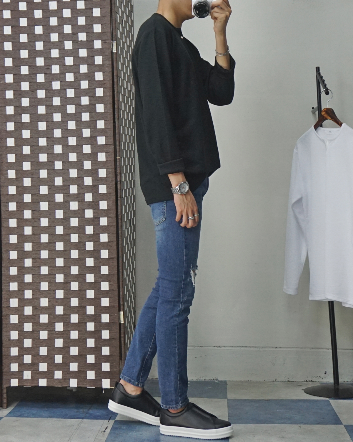 Men Height Shoes Bending Keyboard Slip-on 2 Color 