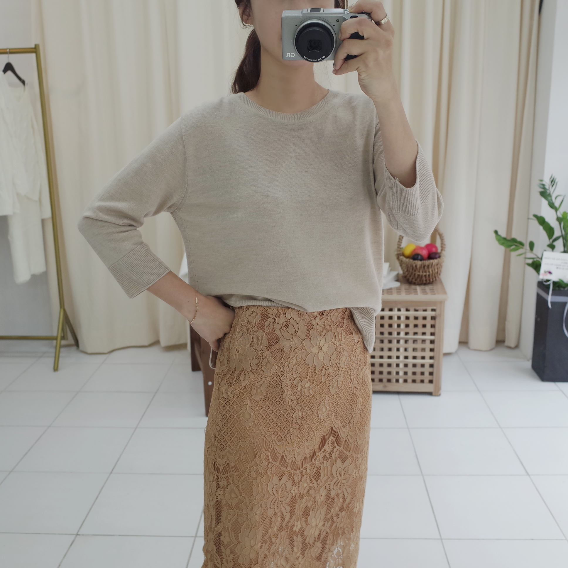 Autumn flower lace skirt H line Embroidery Long co