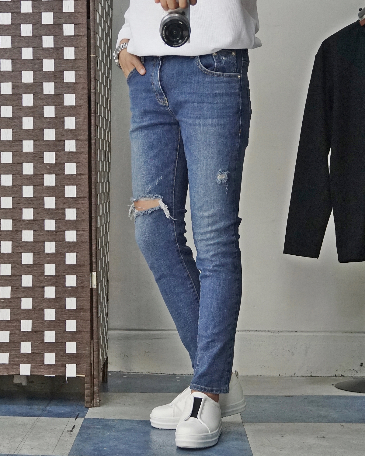 Men Height Shoes Bending Keyboard Slip-on 2 Color 