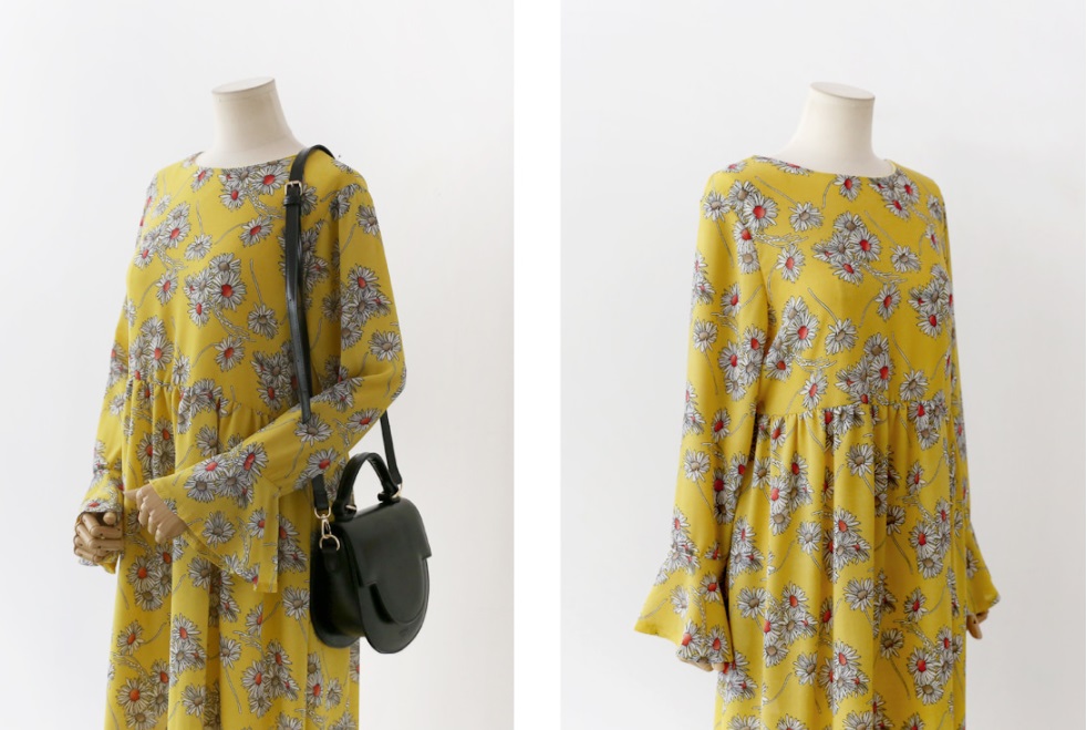 New Women Dress Feminine Lovely Horn Sleeves Flowe