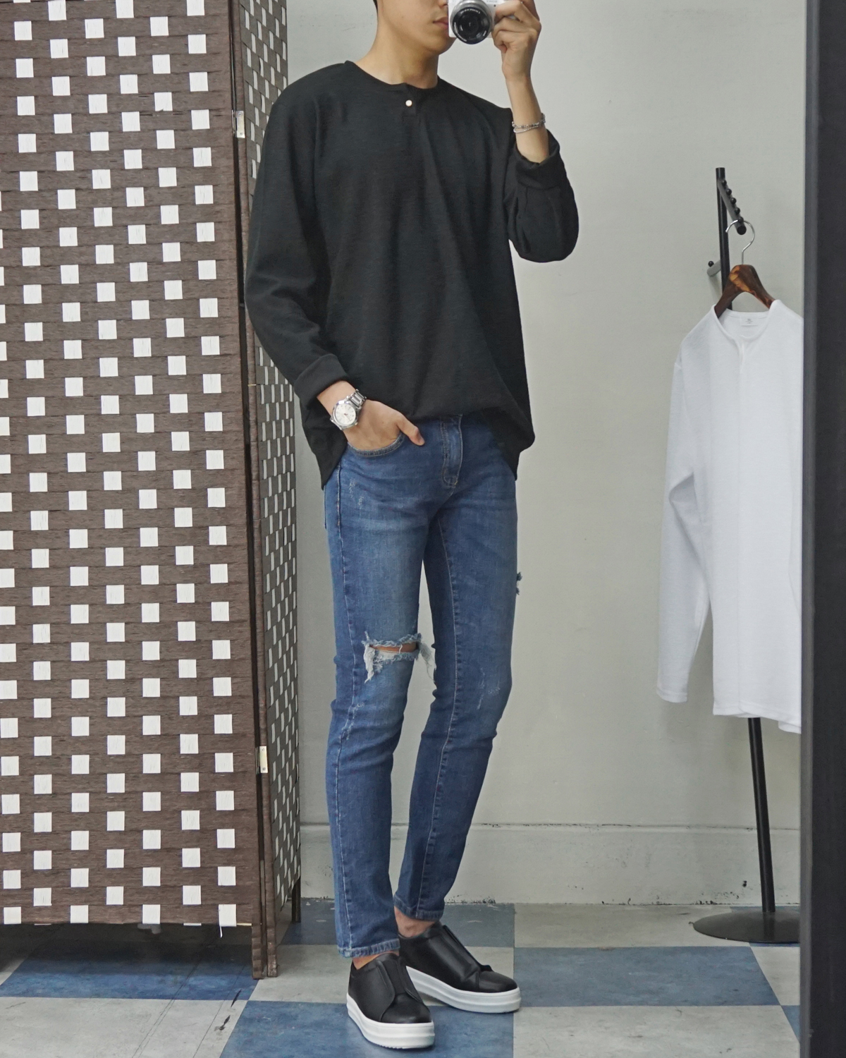 Men Height Shoes Bending Keyboard Slip-on 2 Color 