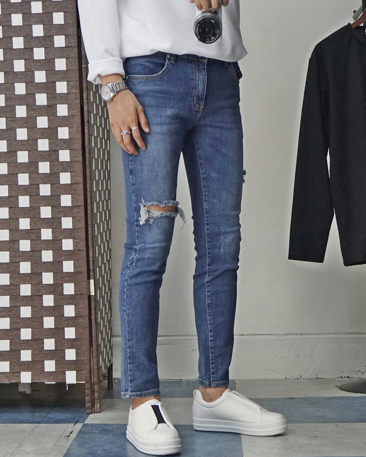 Men Height Shoes Bending Keyboard Slip-on 2 Color 