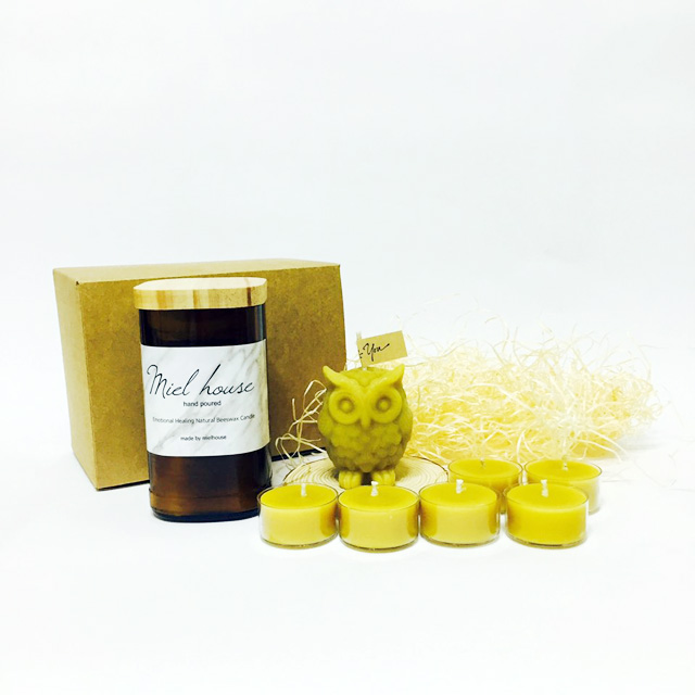 NEW CANDLE Miel House Brown Wood Square Beeswax Gi