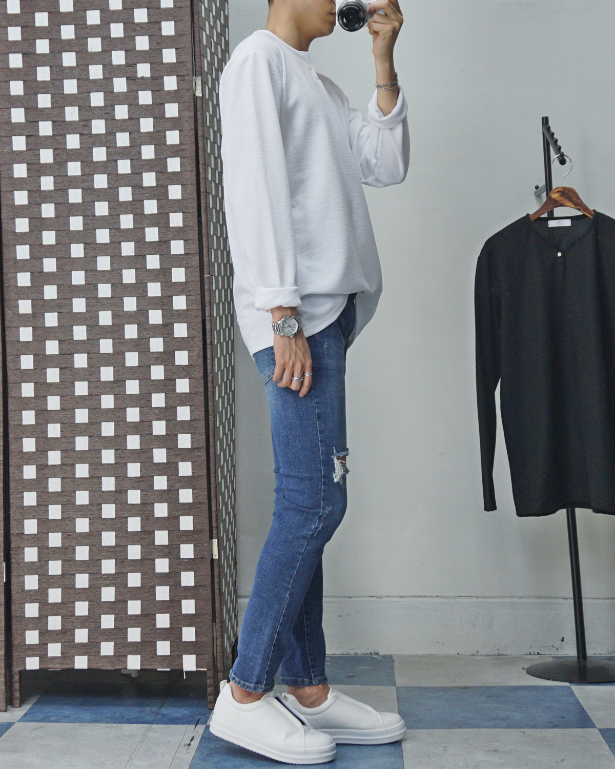 Men Height Shoes Bending Keyboard Slip-on 2 Color 