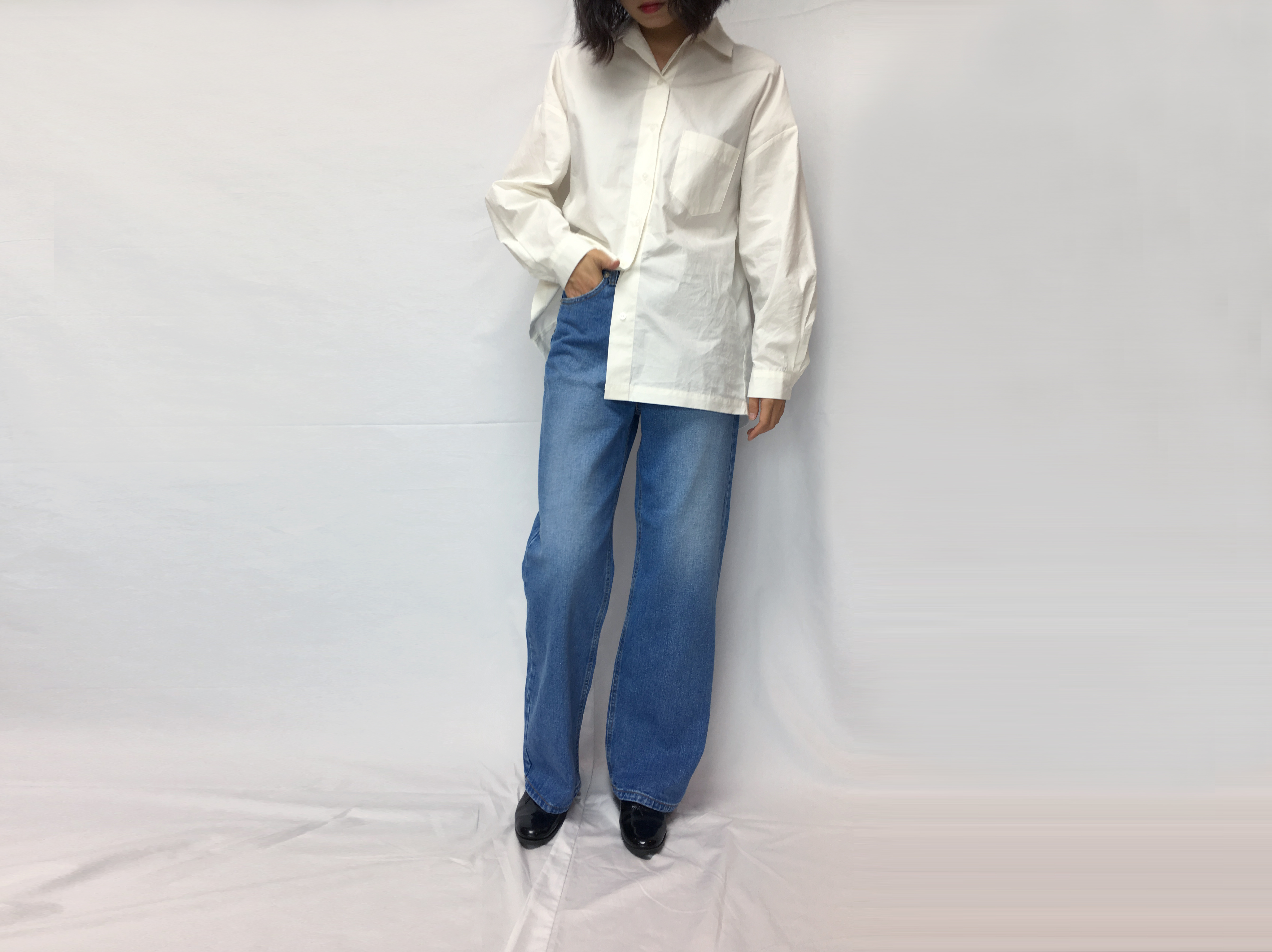 Women Jeans Pants Retro Roll-Up Wide Denim Pants M