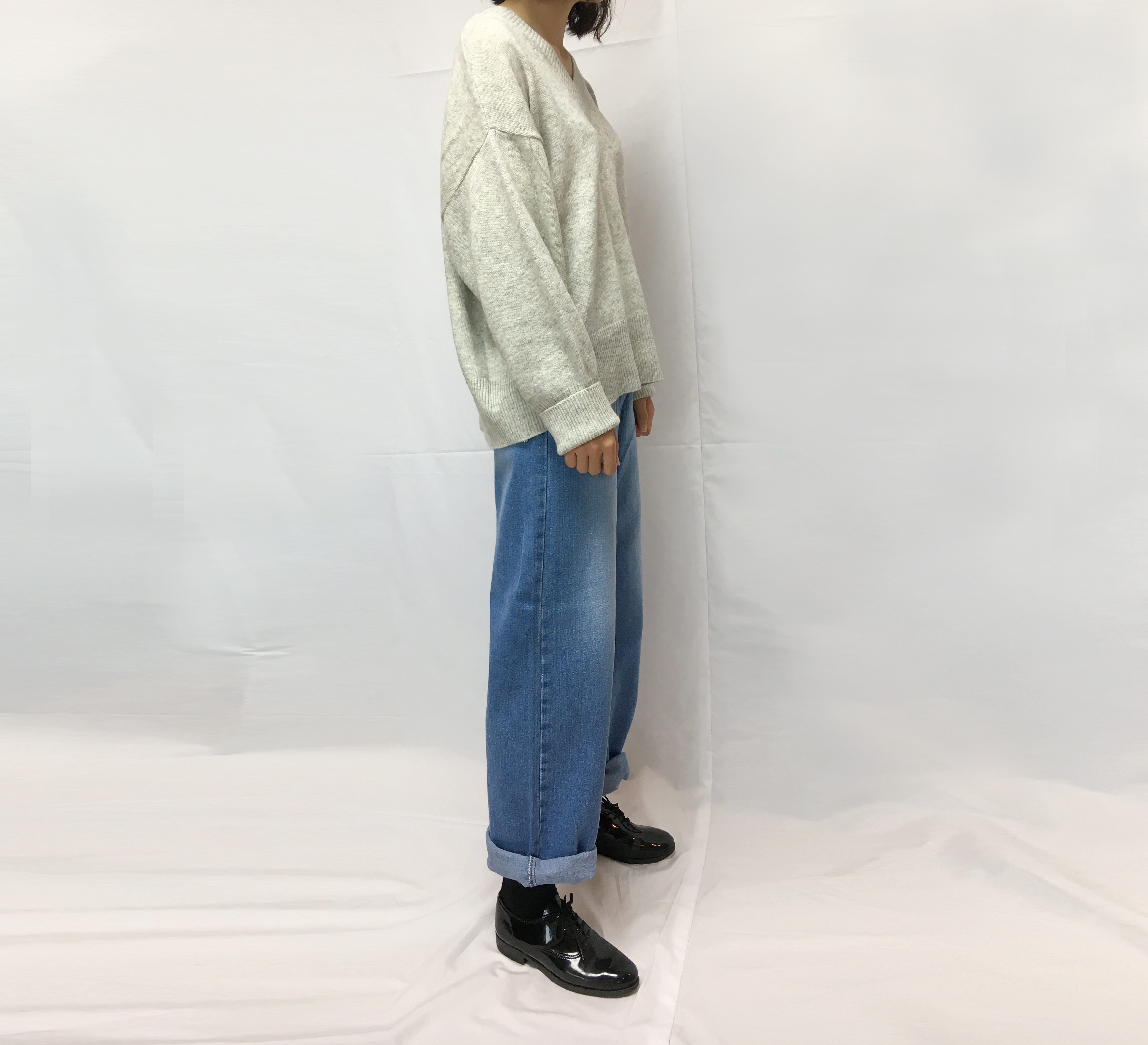 Women Jeans Pants Retro Roll-Up Wide Denim Pants M