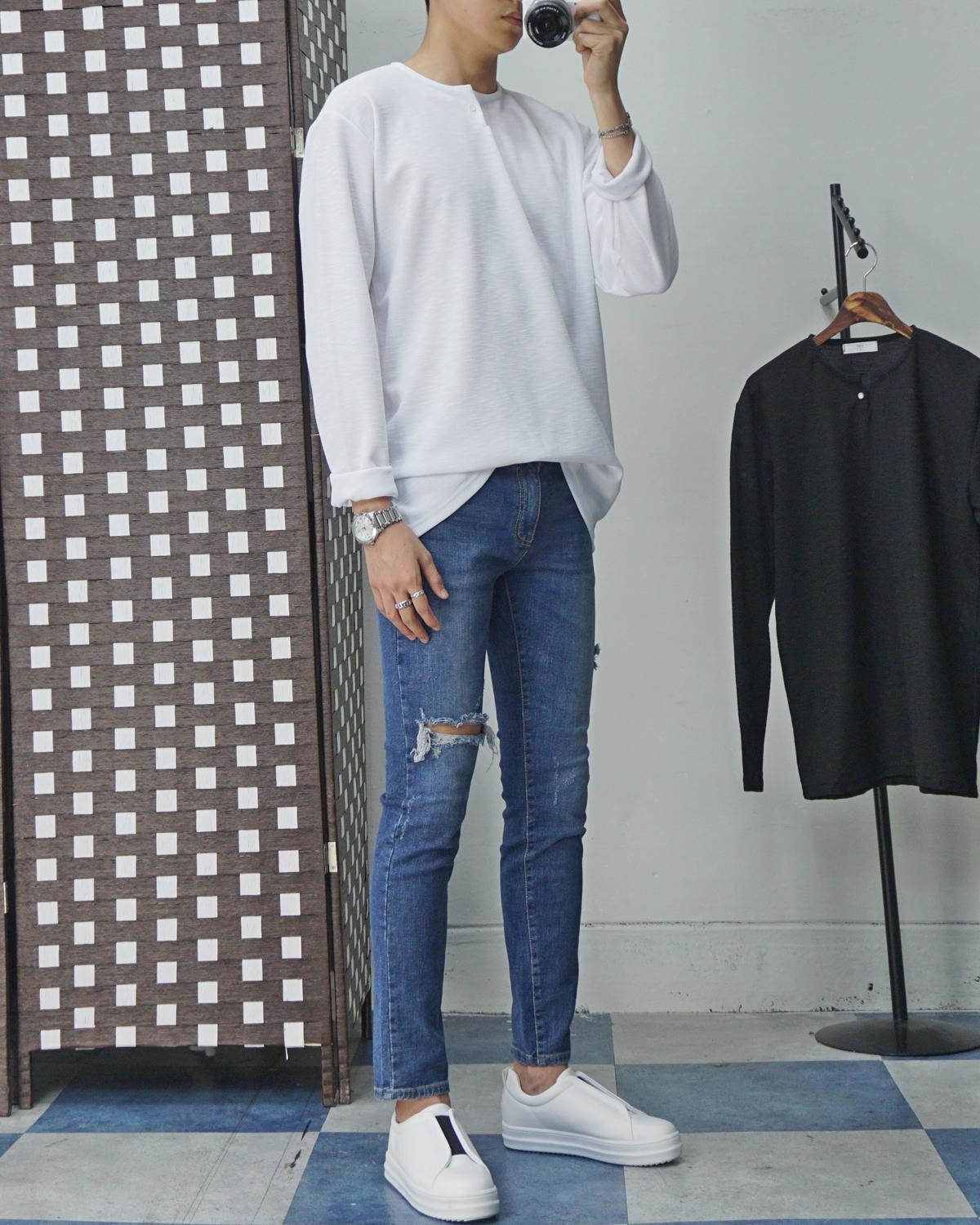 Men Height Shoes Bending Keyboard Slip-on 2 Color 