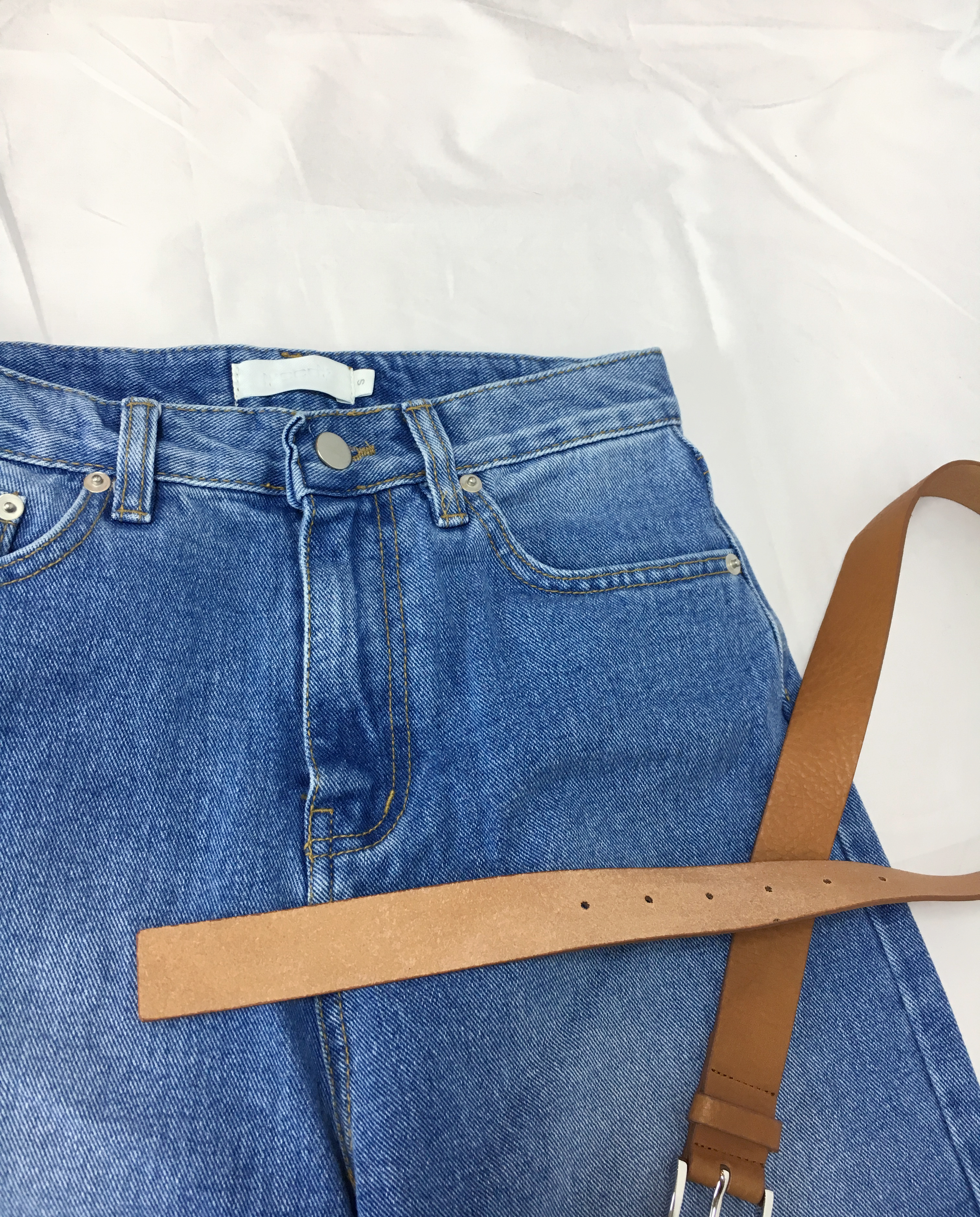 Women Jeans Pants Retro Roll-Up Wide Denim Pants M