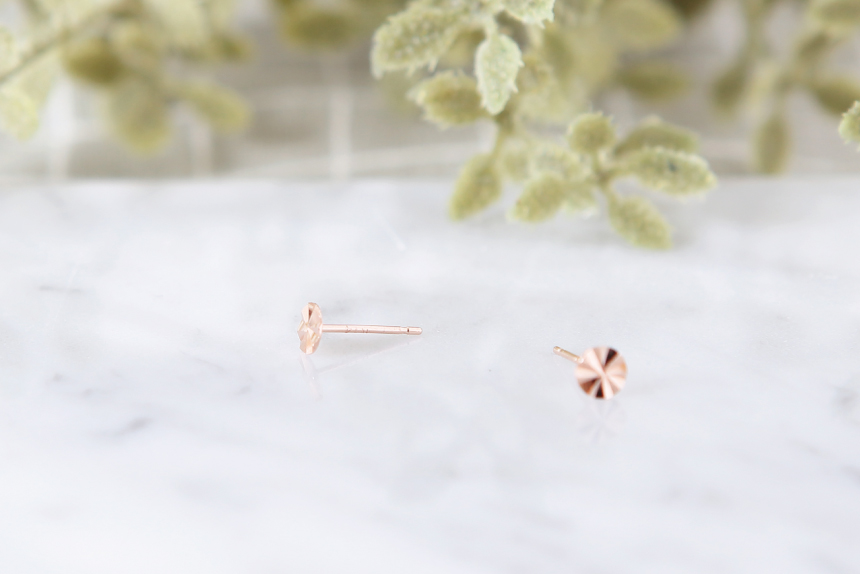 Cutting Round Earrings Daily Simple Rose Gold 14K 