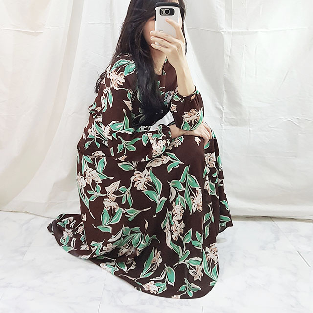 New Women Dress High Quality Autumn Flower Long Go