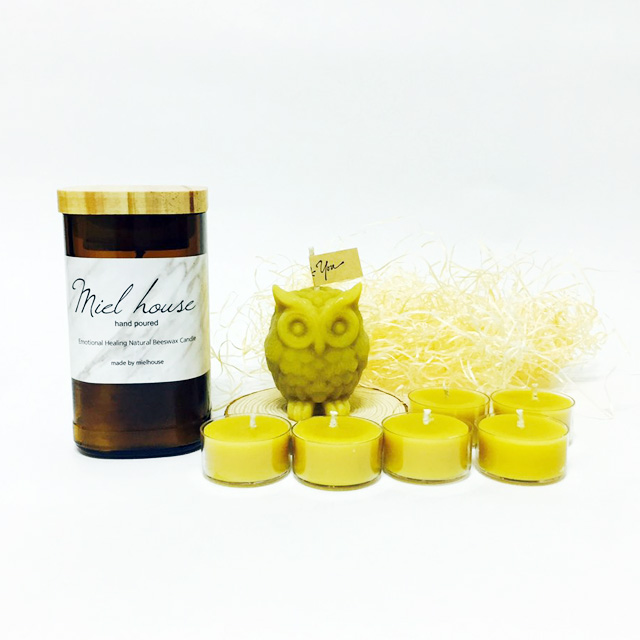 NEW CANDLE Miel House Brown Wood Square Beeswax Gi