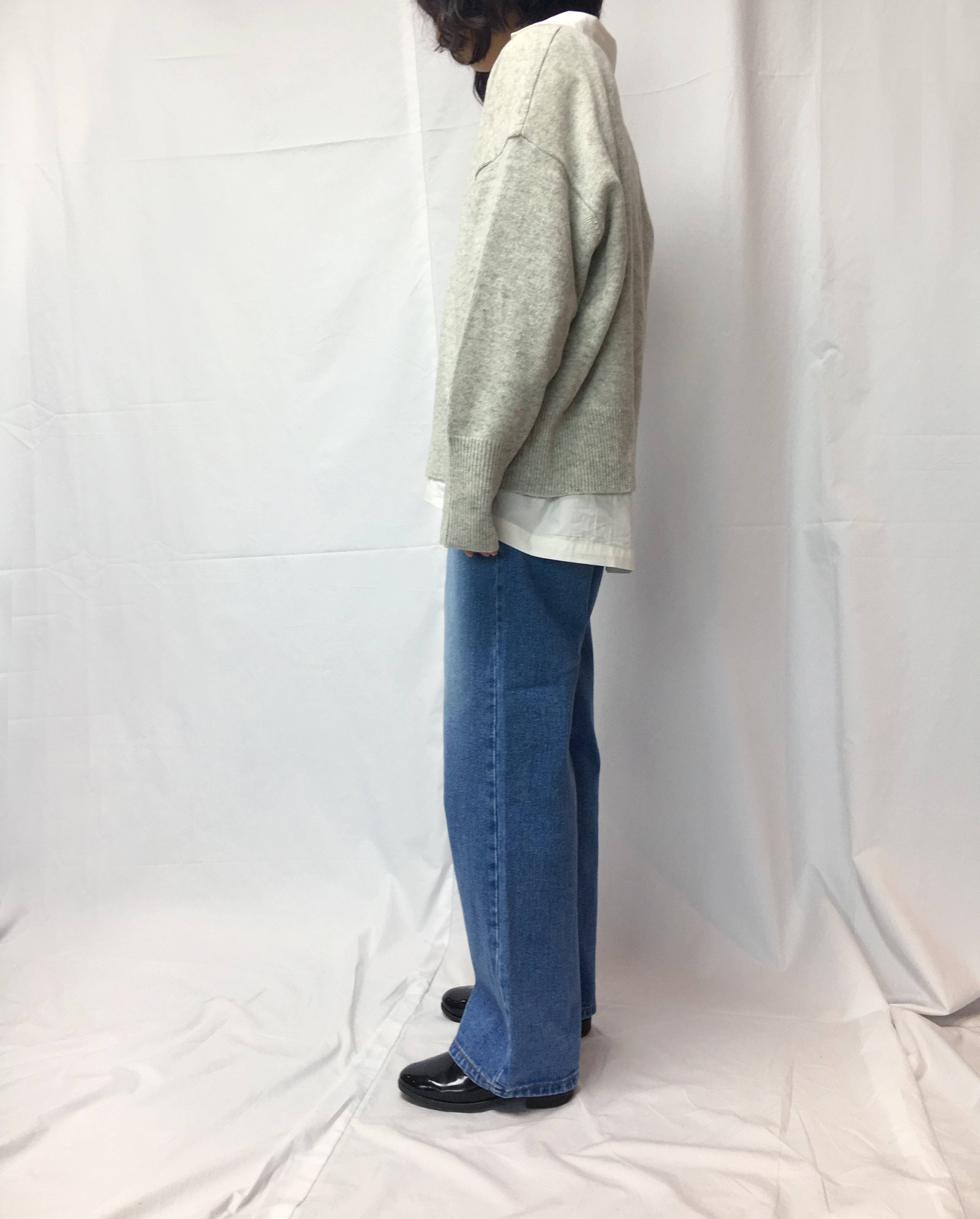 Women Jeans Pants Retro Roll-Up Wide Denim Pants M