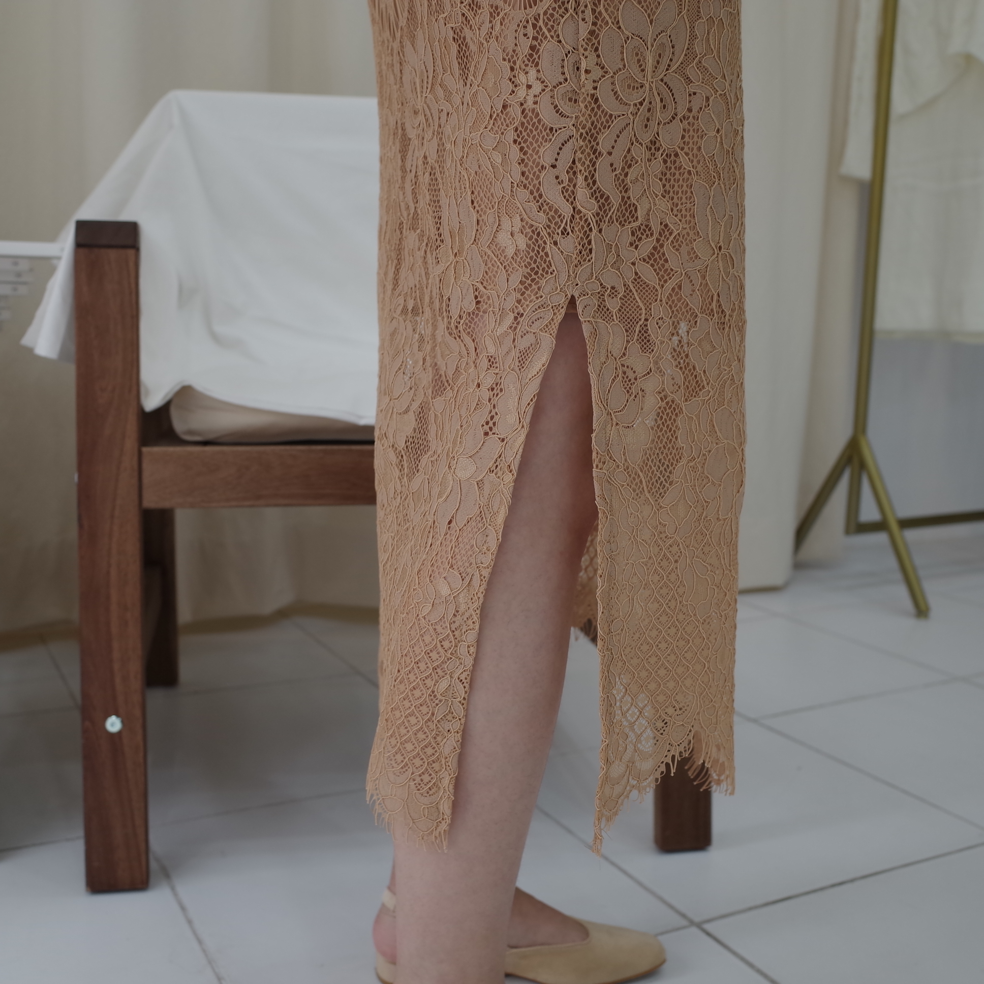 Autumn flower lace skirt H line Embroidery Long co