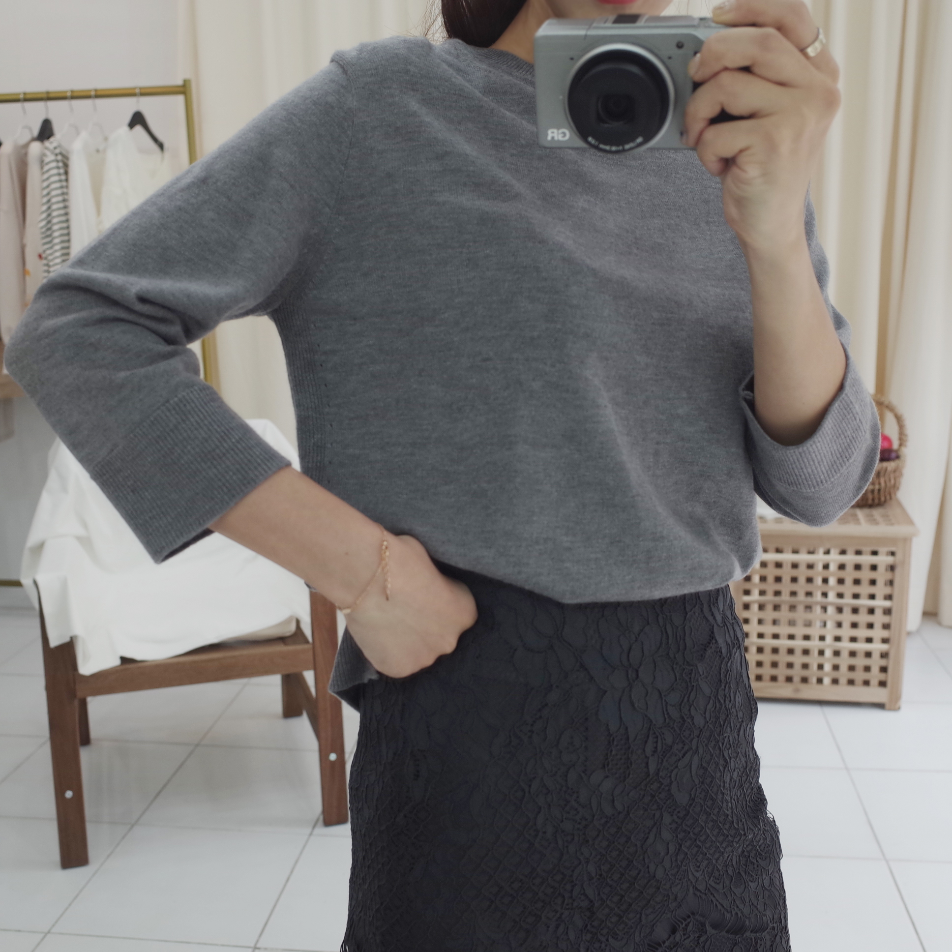 Autumn flower lace skirt H line Embroidery Long co