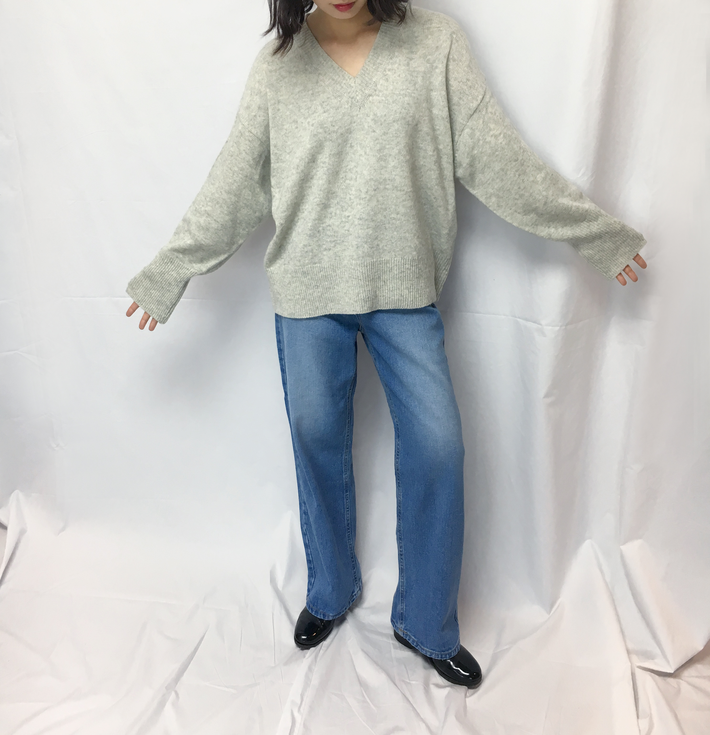 Women Jeans Pants Retro Roll-Up Wide Denim Pants M