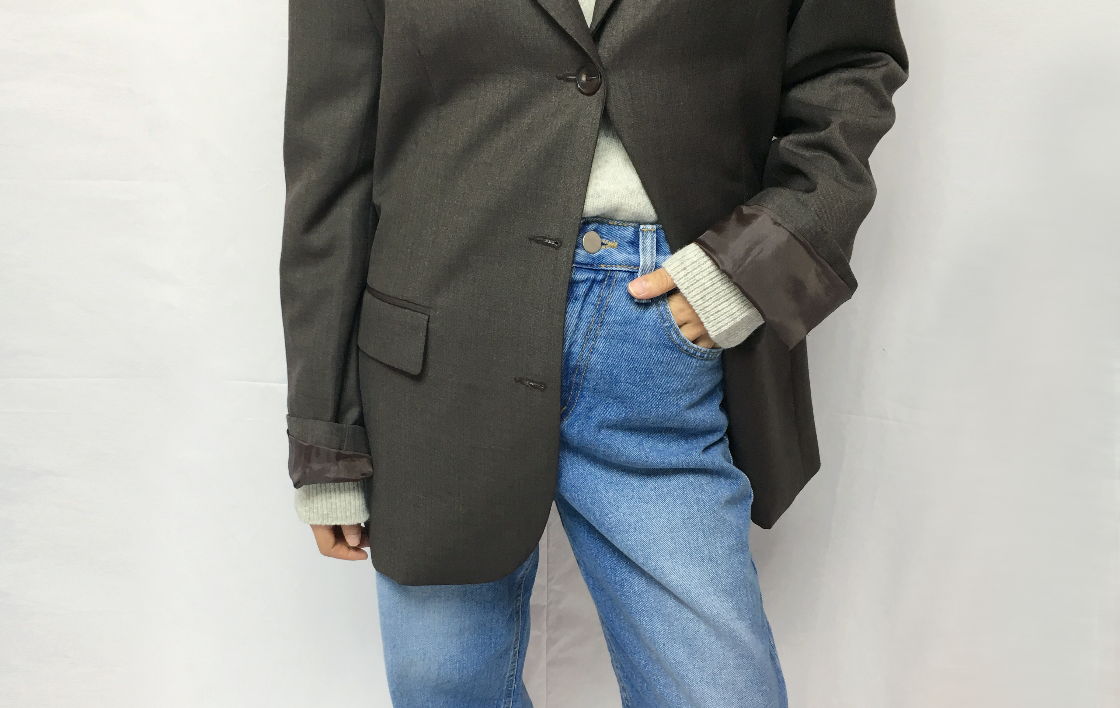 Women Jeans Pants Retro Roll-Up Wide Denim Pants M