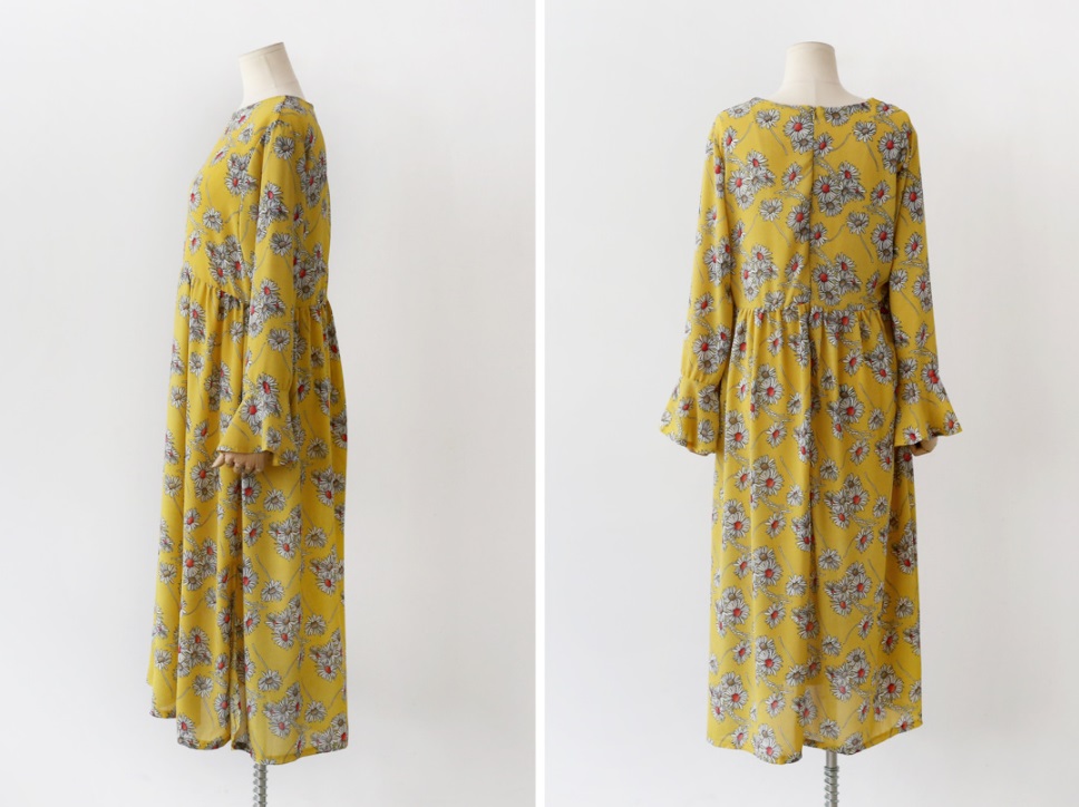 New Women Dress Feminine Lovely Horn Sleeves Flowe