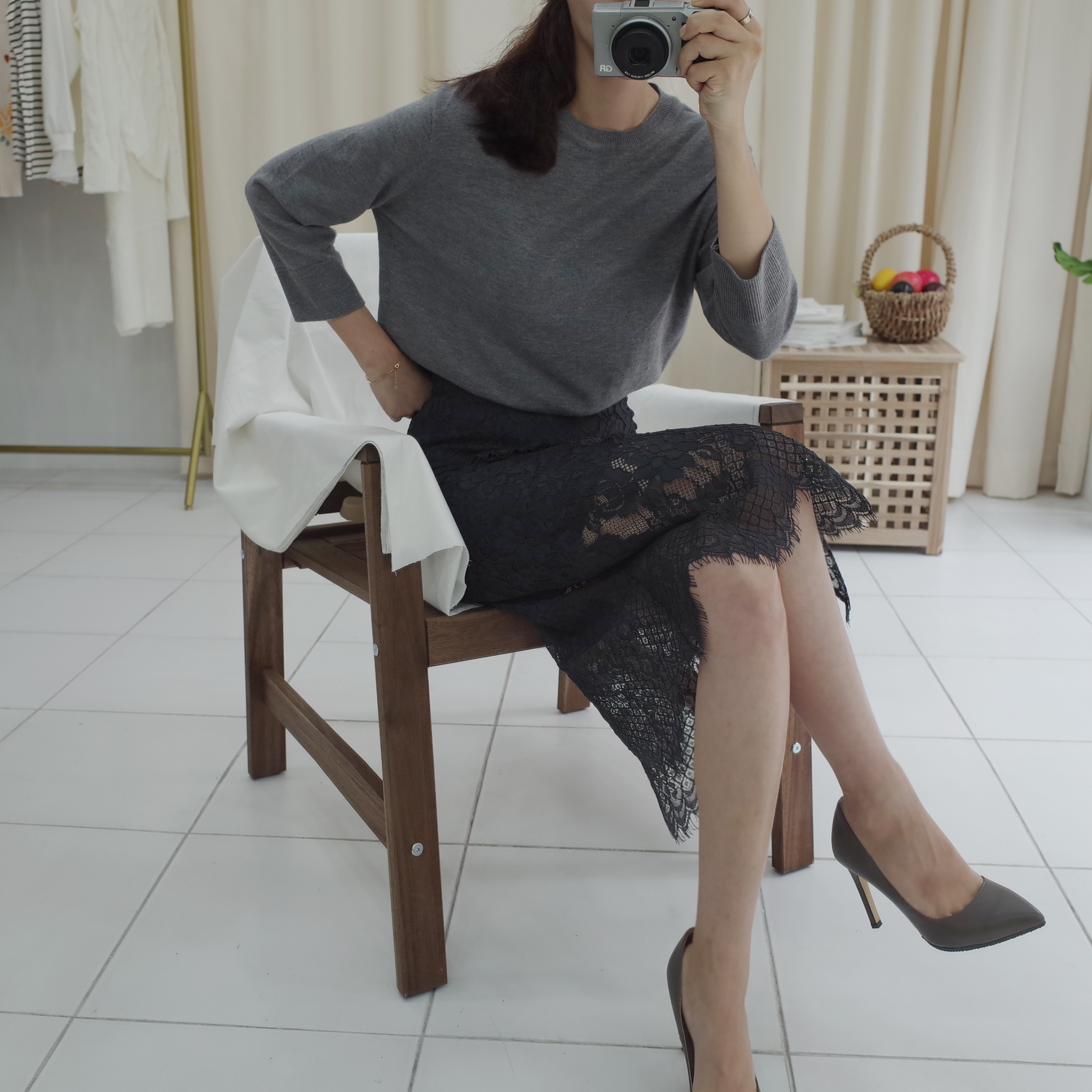 Autumn flower lace skirt H line Embroidery Long co