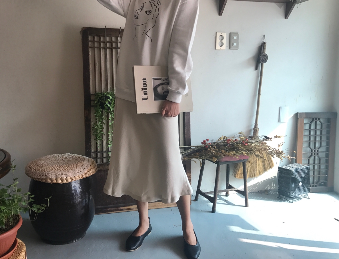 Mermaid Silk Satin Long Skirt Ivory, Brown Autumn 